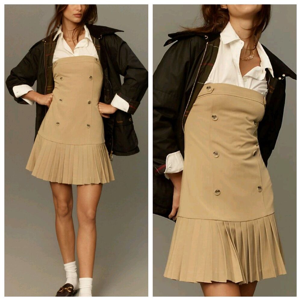 Anthropologie Maeve Strapless Pleated Mini Dress Tan Beige NWT Women Sizes M